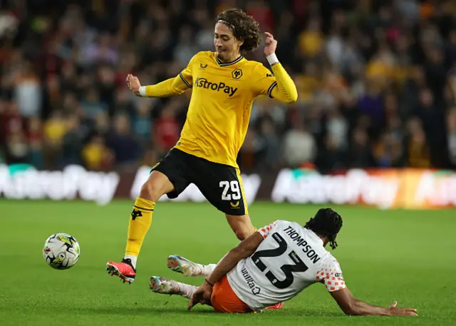 Fabio Silva of Wolverhampton Wanderers is tackled by Dominic Thompson