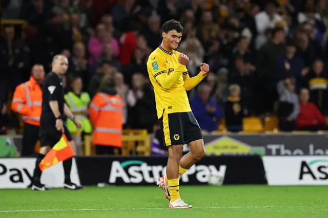 Nathan Fraser of Wolverhampton Wanderers celebrates after scoring the team's fifth