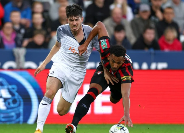 Swansea's Joshua Key in action with AFC Bournemouth's Lloyd Kelly