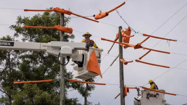 Workers with Pike Electric fortify power lines Clearwater