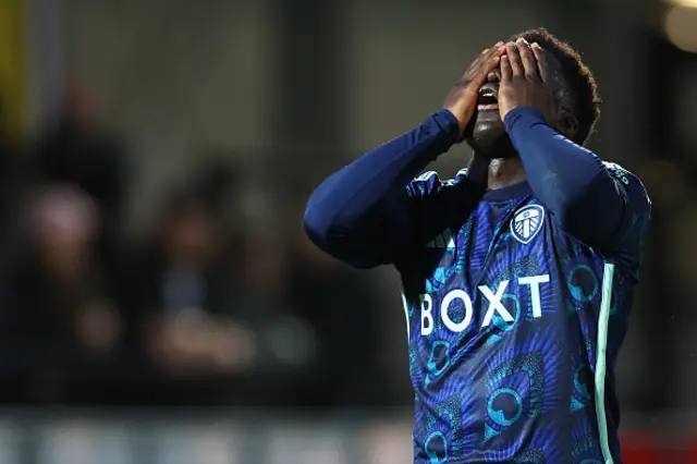 Wilfried Gnonto of Leeds United reacts during the Carabao Cup Second Round