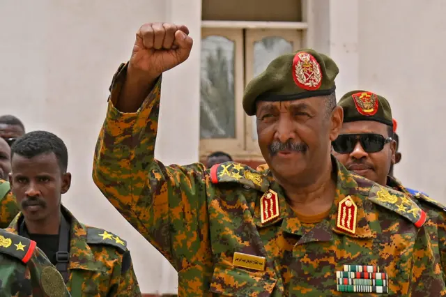 Sudanese army chief Abdel Fattah al-Burhan visits the Flamingo Marine Base in Port Sudan on August 28, 2023