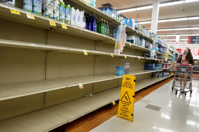 Empty grocery store shelves in Pinellas Park, Florida