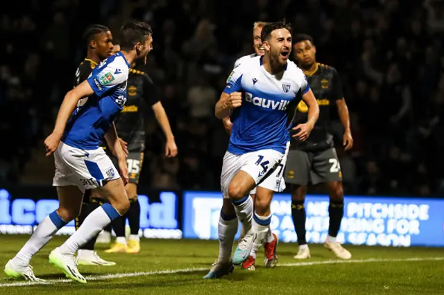 Robbie Mckenzie of Gillingham celebrates his goal during the Carabao Cup First Round South match