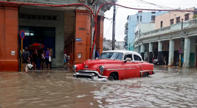 A flooded car in Havana