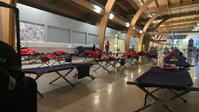 Emergency beds were installed in Tenerife airport as people were stranded overnight.