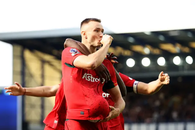 Sasa Kalajdzic celebrating his goal at Goodison Park