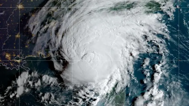 Hurricane Idalia hits Florida's west coast in a composite image from the National Oceanic and Atmospheric Administration (NOAA) GOES-East weather satellite August 30, 2023.