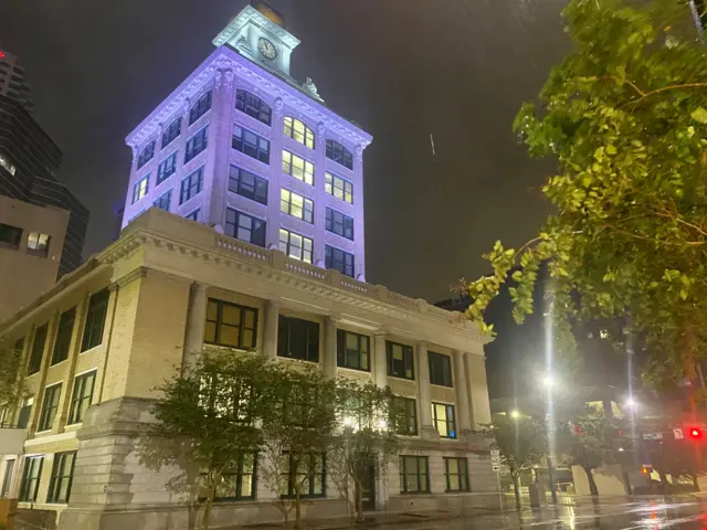 Tampa City Hall was doused with rain overnight