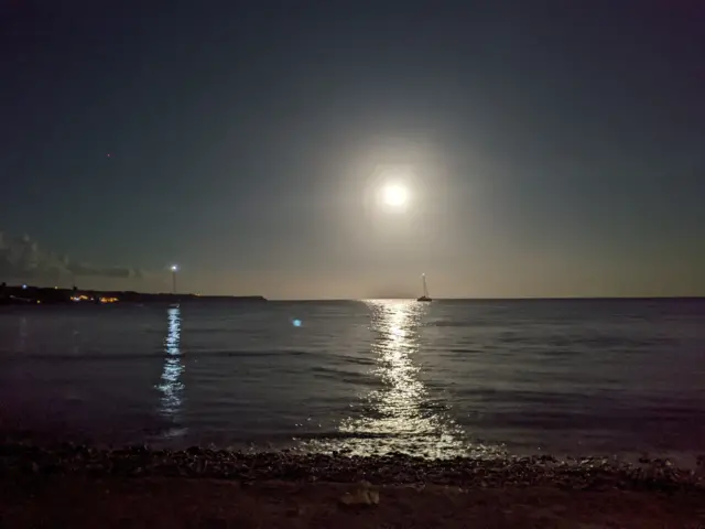 Moon lighting up sea in Kefalonia