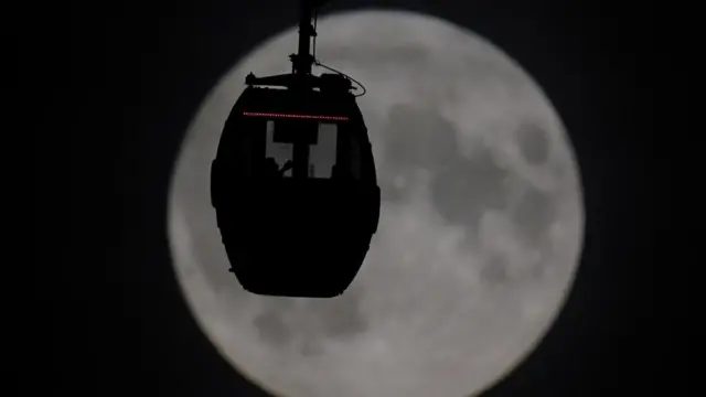 London cable car with Moon behind