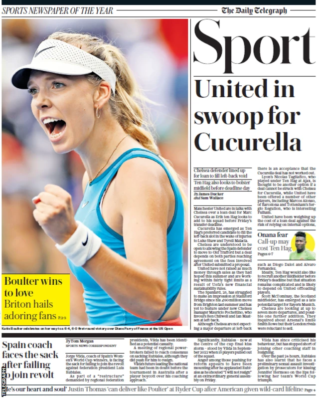 Main sport page of the Telegraph