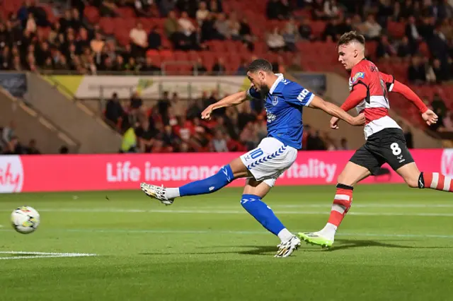 Danjuma shoots from closing range, missing the goal