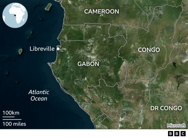 A BBC-annotated satellite image shows that a high amount of Gabon is forested