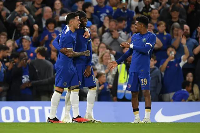 Enzo Fernandez of Chelsea celebrates with teammates