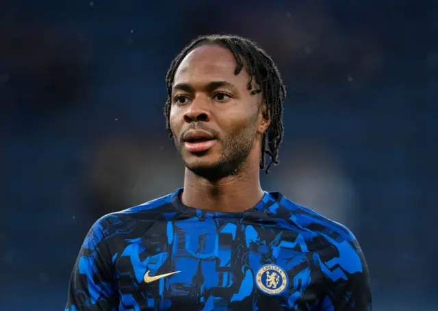 Raheem Sterling ahead of the Premier League match between Chelsea and Luton Town at Stamford Bridge