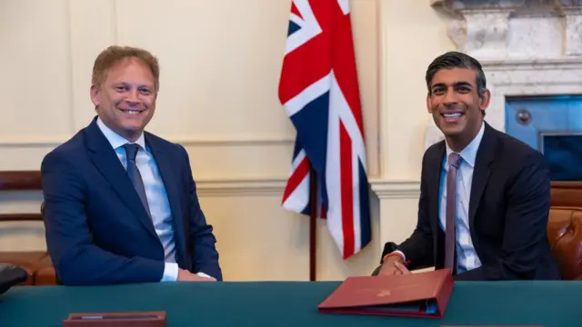 New Defence Secretary Grant Shapps, with Prime Minister Rishi Sunak, the day of his appointment as UK Secretary of State for Defence, inside No10 Downing St, London