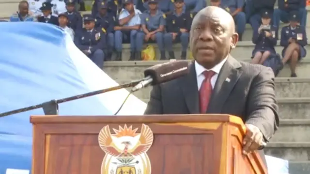 President Ramaphosa speaking at a podium