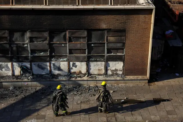 Charred windows at the block of flats