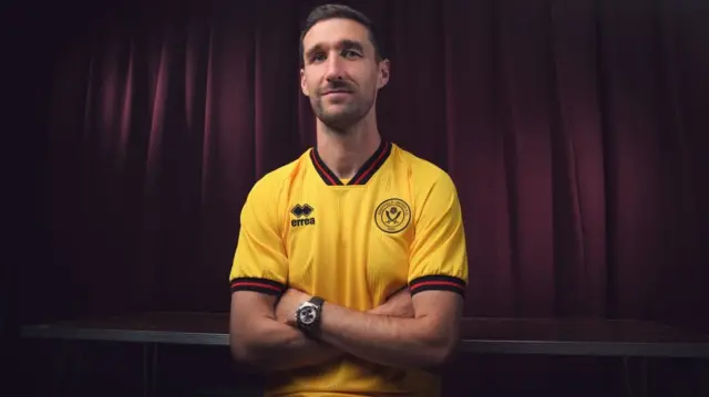 Chris Basham in Sheffield United's new away strip