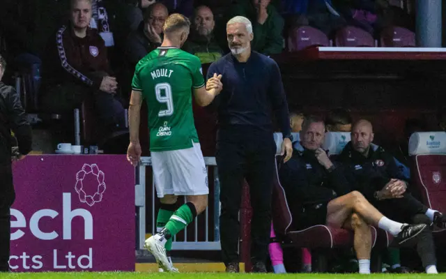 Dundee United manager Jim Goodwin and striker Louis Moult