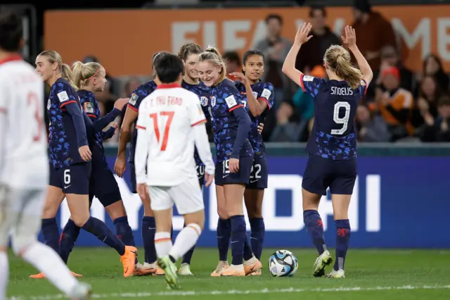 Netherlands celebrate scoring against Vietnam