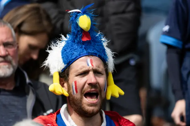 France fan in chicken hat