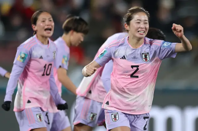 Risa Shimizu celebrates