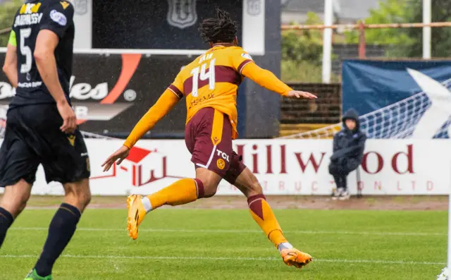 Theo Bair celebrates a goal on his Motherwell debut