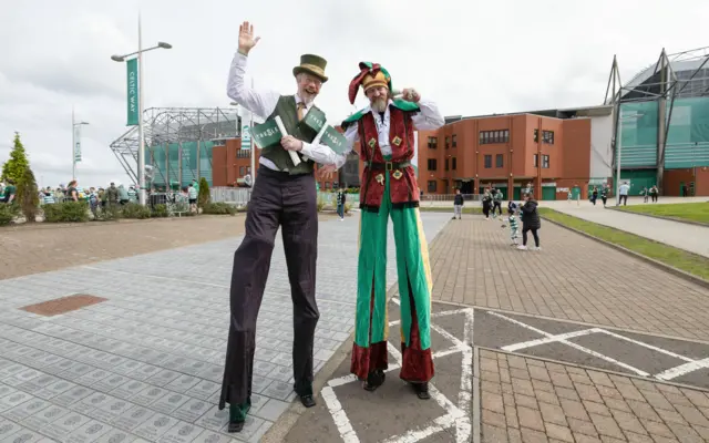 Pre-match entertainment on the Celtic Way during a cinch Premiership match between Celtic and Ross County at Celtic Park,