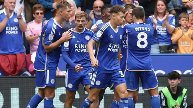 Leicester City celebrate scoring a goal