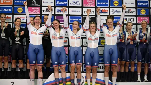 GB celebrate women's team pursuit gold