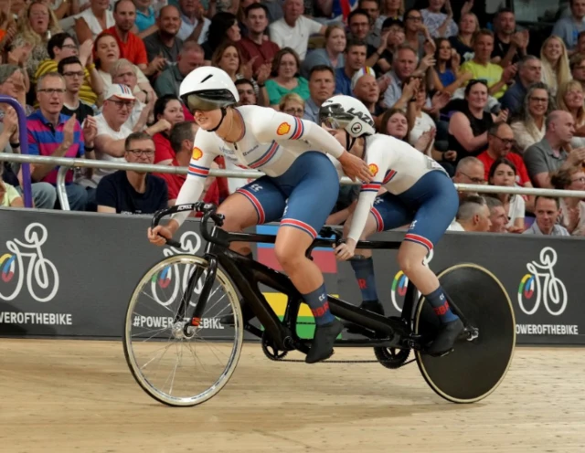 Sophie Unwin and Sarah Holl on the bike