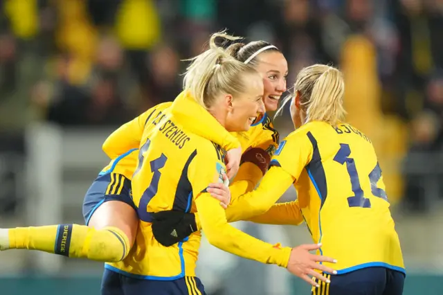 Sweden celebrate goal at the World Cup