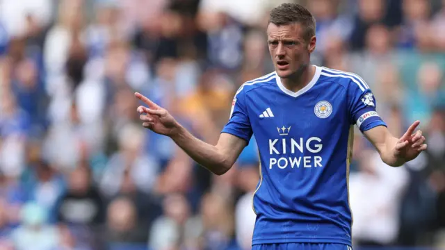 Jamie Vardy playing for Leicester