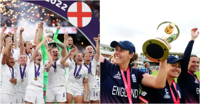 England women lift trophies in football and cricket in respective tournaments.