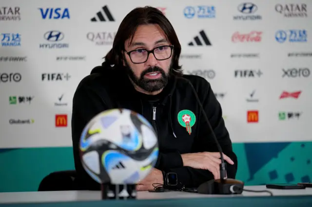 Reynald Pedros addresses the media ahead of Morocco's round of 16 tie with France.