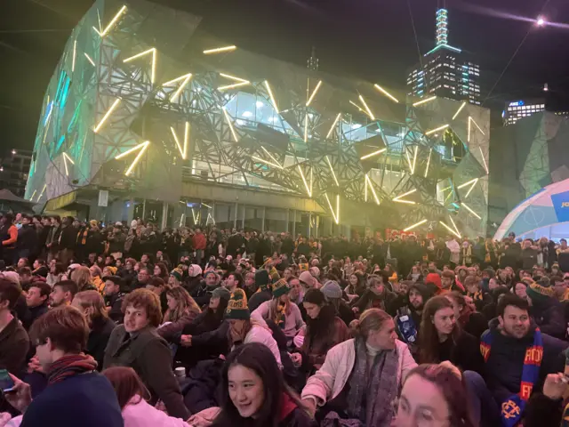 The crowd at Melbourne fan park