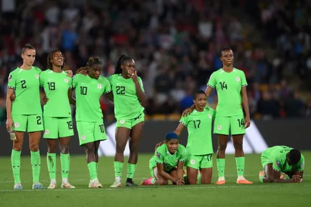 Nigeria players watch on