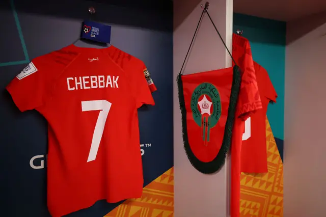 Chebak's shirt hands ready in the dressing room.