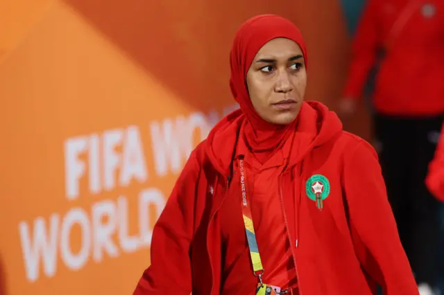 Nouhaila Benzina arrives at the stadium for the match with France.