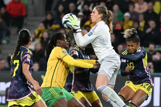 Perez gathers a dangerous corner for Colombia.