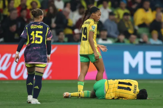 Bunny Shaw lies stricken on the floor after a heavy challenge.