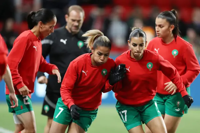 Morocco players go through their paces ahead of the match v France.