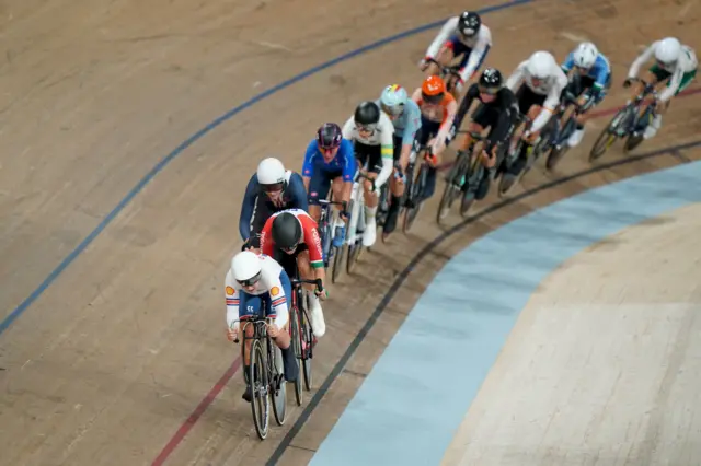 Neah Evans leads the field in the points race