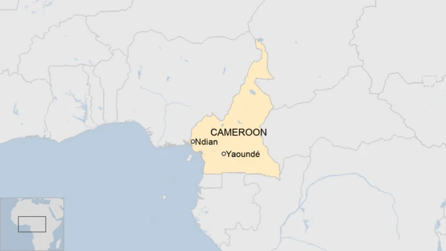 A map of Cameroon showing Yaoundé and Ndian,