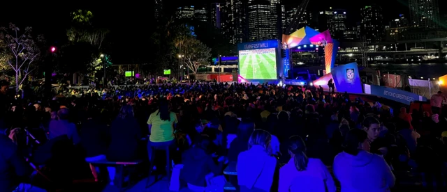 Colombia fans pack out the Brisbane fan park.