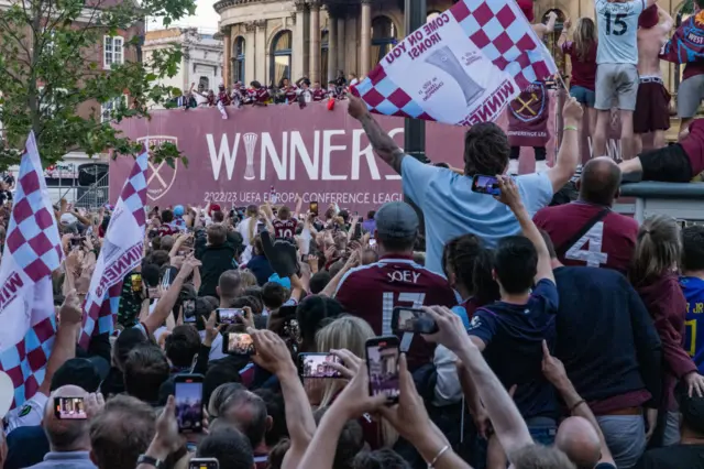 West Ham fans at the club's homecoming parade after winning the Europa Conference League