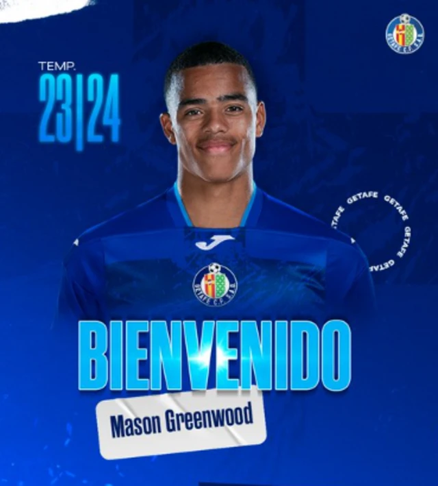 Mason Greenwood smiles in Getafe shirt