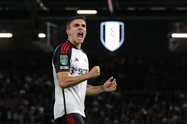 Joao Palhinha celebrates while playing for Fulham